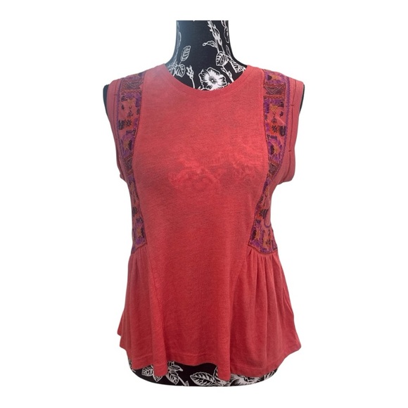 Free People Coral embroidered Peplum Sleeveless Blouse xs - Picture 1 of 7